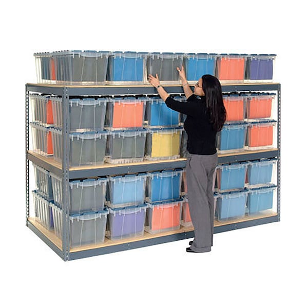 Record Storage Rack 96W x 24D x 60H With Polyethylene File Boxes, Gray